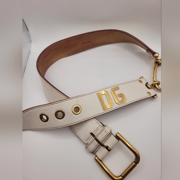 Dolce & Gabbana White Leather Belt with Gold Accents